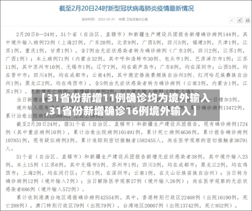 【31省份新增11例确诊均为境外输入,31省份新增确诊16例境外输入】
