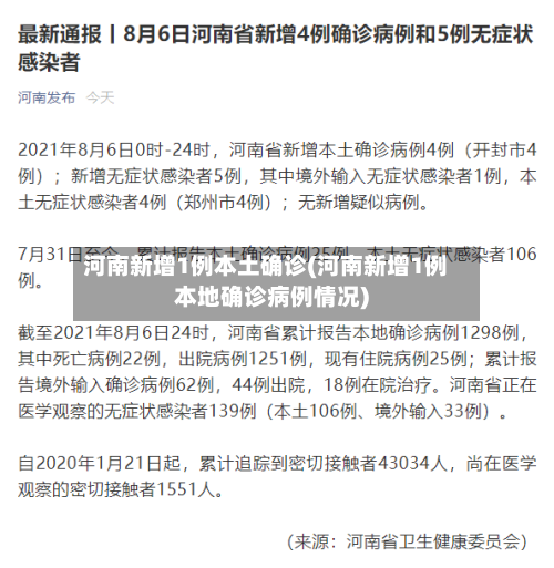 河南新增1例本土确诊(河南新增1例本地确诊病例情况)